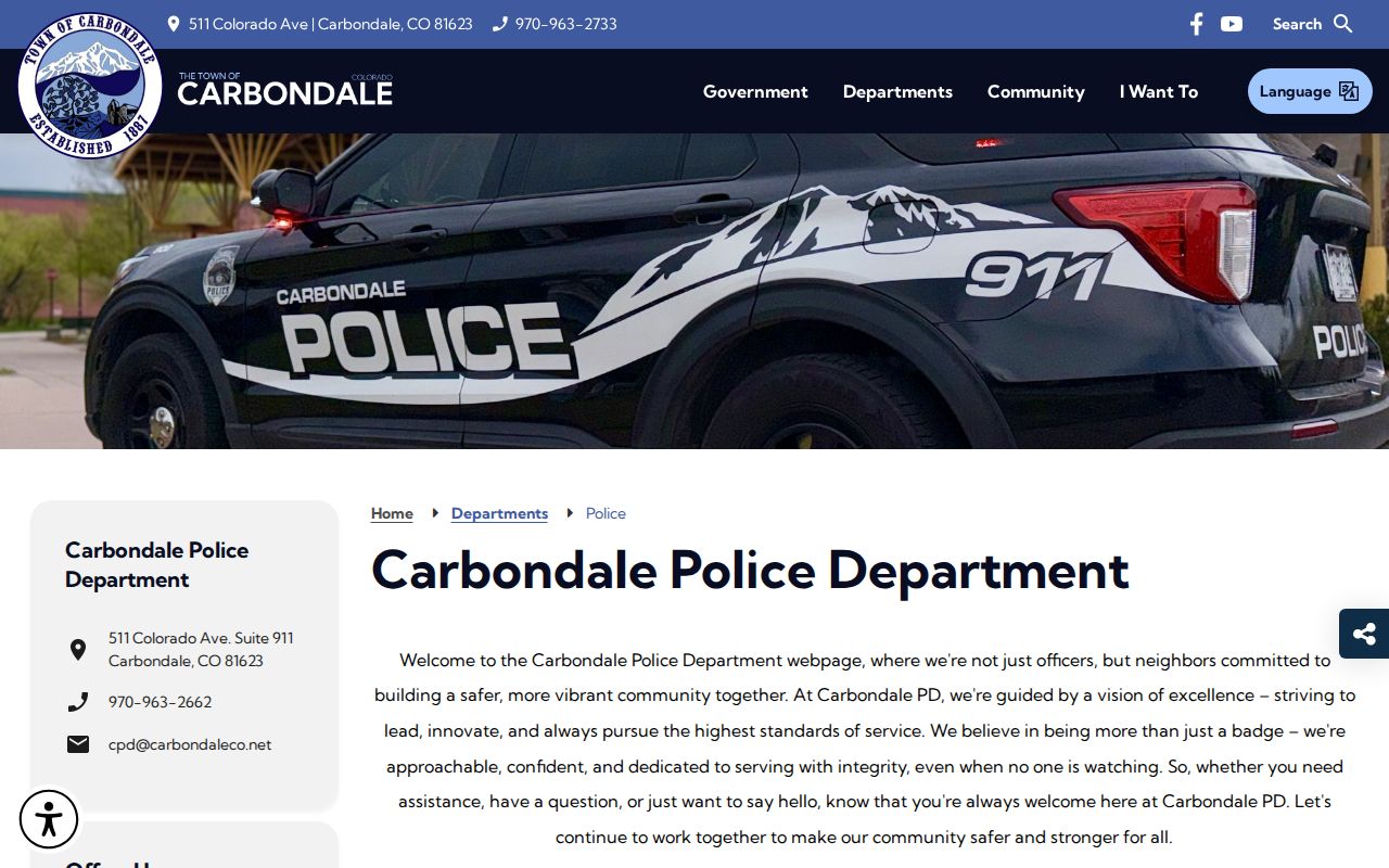 Carbondale Police Department arrest records contact page in Garfield County
