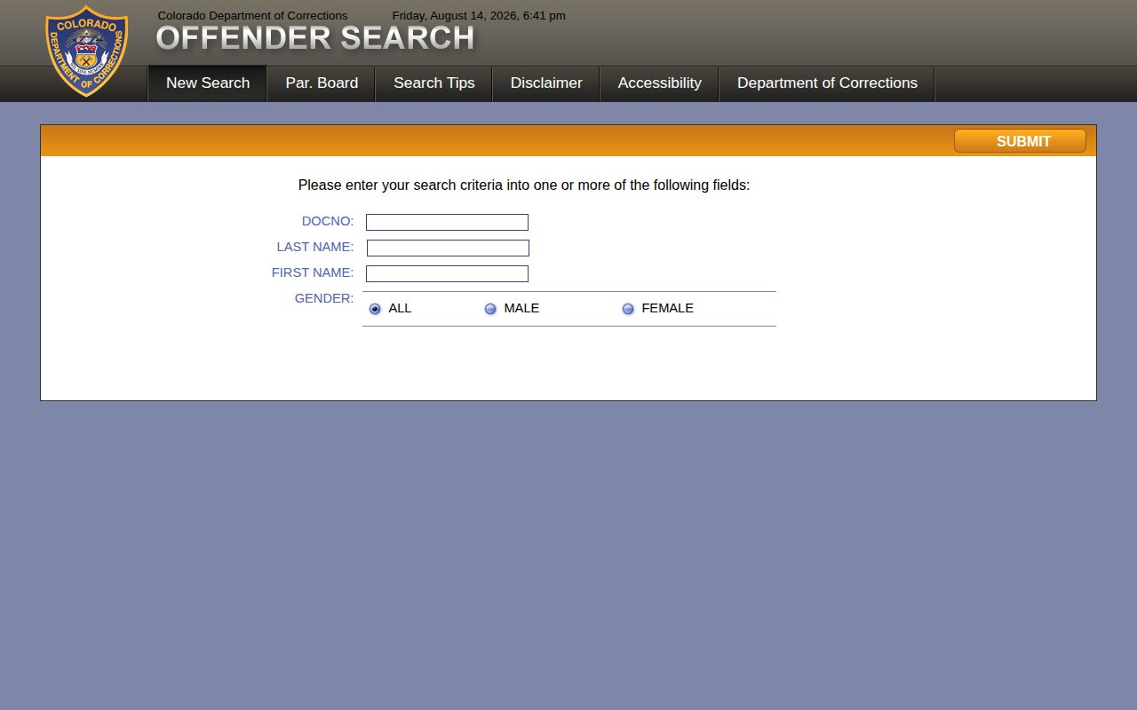 Colorado offender photo search for a Garfield County state corrections record