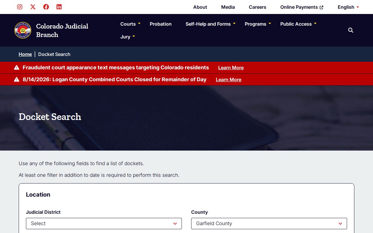 Garfield County court docket search after a jail booking