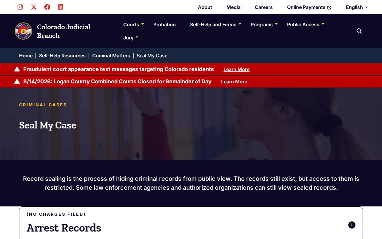 Colorado sealing forms for Garfield County arrest and booking records