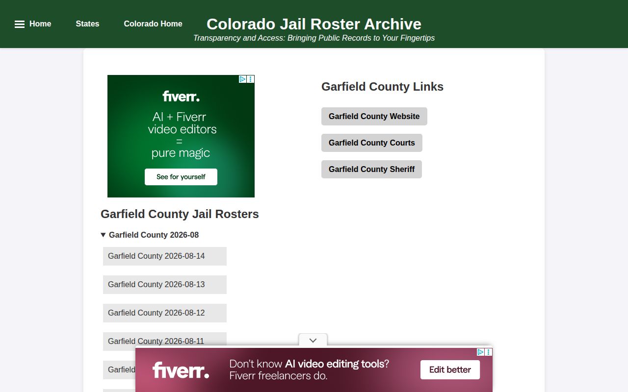 Unofficial Garfield County daily jail record archive